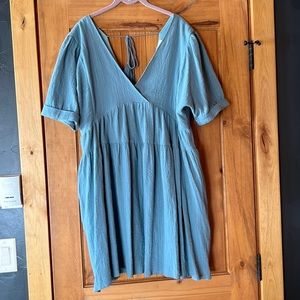 Blue Linen Babydoll Dress